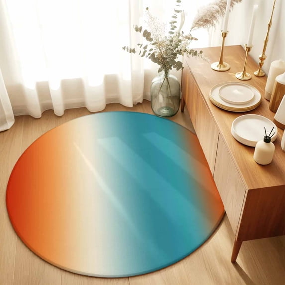 Round Area Rugs 6Ft, Burnt Orange Blue Ombre Non-Slip Washable Circle Rugs Carpet, Modern Art Aesthetics Abstract Indoor Outdoor Rug Floor Mats Throw Runner for Bedroom Living Room Bathroom