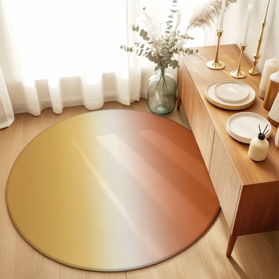 Round Area Rugs 6Ft, Burnt Orange Yellow Ombre Non-Slip Washable Circle Rugs Carpet, Contemporary Art Abstract Aesthetics Indoor Outdoor Rug Floor Mats Throw Runner for Bedroom Living Room Bathroom