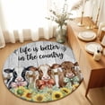 thumbnail image 1 of Round Area Rugs 6Ft, Farmhouse Sunflowers Non-Slip Washable Circle Rugs Carpet, Country Cow Animals Fence Grey Wood Indoor Outdoor Rug Floor Mats Throw Runner for Bedroom Living Room Bathroom, 1 of 8