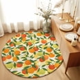 thumbnail image 1 of Round Area Rugs 6Ft, Green Orange Non-Slip Washable Circle Rugs Carpet, Summer Botanical Leaves Watercolor Checkered Indoor Outdoor Rug Floor Mats Throw Runner for Bedroom Living Room Bathroom, 1 of 8