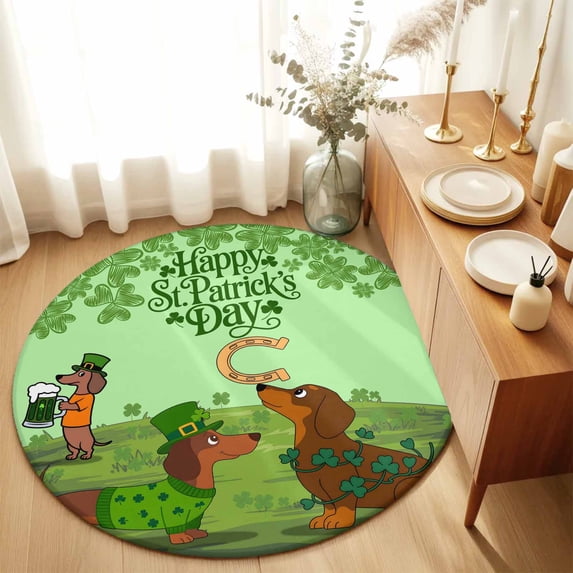 Round Area Rugs 6Ft, Green St. Patrick's Day Non-Slip Washable Circle Rugs Carpet, Green Lucky Clovers Dog Indoor Outdoor Rug Floor Mats Throw Runner for Bedroom Living Room Bathroom