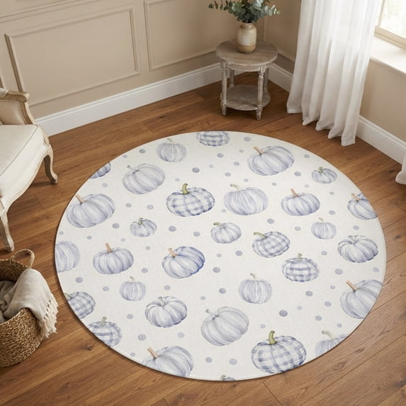 Round Area Rugs 6Ft, Grey Pumpkin Fall Non-Slip Washable Circle Rugs Carpet, Polka Dot Watercolor Thanksgiving Indoor Outdoor Rug Floor Mats Throw Runner for Bedroom Living Room Bathroom