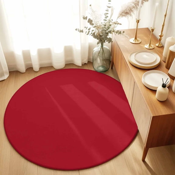 Round Area Rugs 6Ft, Pure Red Non-Slip Washable Circle Rugs Carpet, Simple Solid Color Indoor Outdoor Rug Floor Mats Throw Runner for Bedroom Living Room Bathroom