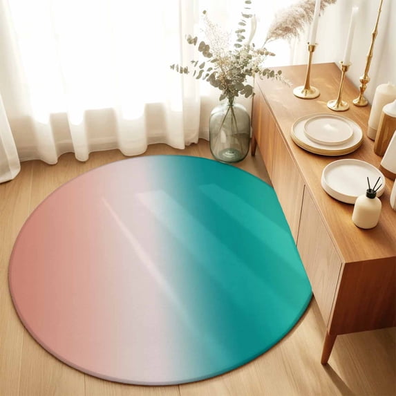 Round Area Rugs 6Ft, Teal Pink Ombre Non-Slip Washable Circle Rugs Carpet, Contemporary Art Abstract Aesthetics Indoor Outdoor Rug Floor Mats Throw Runner for Bedroom Living Room Bathroom