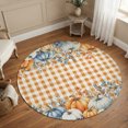 thumbnail image 1 of Round Area Rugs 6Ft, Thanksgiving Fall Non-Slip Washable Circle Rugs Carpet, Autumn Orange Blue Pumpkin Check Indoor Outdoor Rug Floor Mats Throw Runner for Bedroom Living Room Bathroom, 1 of 8
