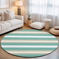 thumbnail image 1 of Round Area Rugs 6Ft, Turquoise Khaki Striped Non-Slip Washable Circle Rugs Carpet, Modern Minimalism Abstract Art Indoor Outdoor Rug Floor Mats Throw Runner for Bedroom Living Room Bathroom, 1 of 8