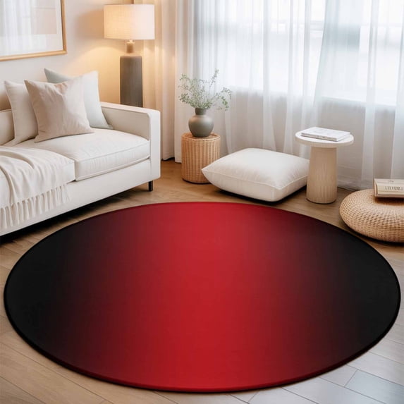 Round Area Rugs 7Ft, Black Red Ombre Non-Slip Washable Circle Rugs Carpet, Modern Art Abstract Aesthetics Indoor Outdoor Rug Floor Mats Throw Runner for Bedroom Living Room Bathroom