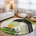 thumbnail image 1 of Round Area Rugs 7Ft, Boho Middle Century Non-Slip Washable Circle Rugs Carpet, Abstract Green Geometric Leaves Indoor Outdoor Rug Floor Mats Throw Runner for Bedroom Living Room Bathroom, 1 of 8