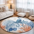 thumbnail image 1 of Round Area Rugs 7Ft, Coastal Blue Octopus Non-Slip Washable Circle Rugs Carpet, Summer Nautical Marine Life Leaves Indoor Outdoor Rug Floor Mats Throw Runner for Bedroom Living Room Bathroom, 1 of 8