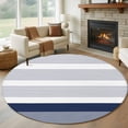 thumbnail image 1 of Round Area Rugs 8 Feet - Abstract Navy Blue Stripe Line Soft Indoor Throw Rugs Carpets for Living Dining Bedroom Kids Room Non-Slip Playroom Crawl Rug Floor Mats Classic Minimalist Lines, 1 of 9
