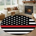 thumbnail image 1 of Round Area Rugs 8 Feet - Independence Day USA Flag Thin Red Line Soft Indoor Throw Rugs Carpets for Living Dining Bedroom Kids Room Non-Slip Playroom Crawl Rug Floor Mats Patriotic Firefighter, 1 of 9