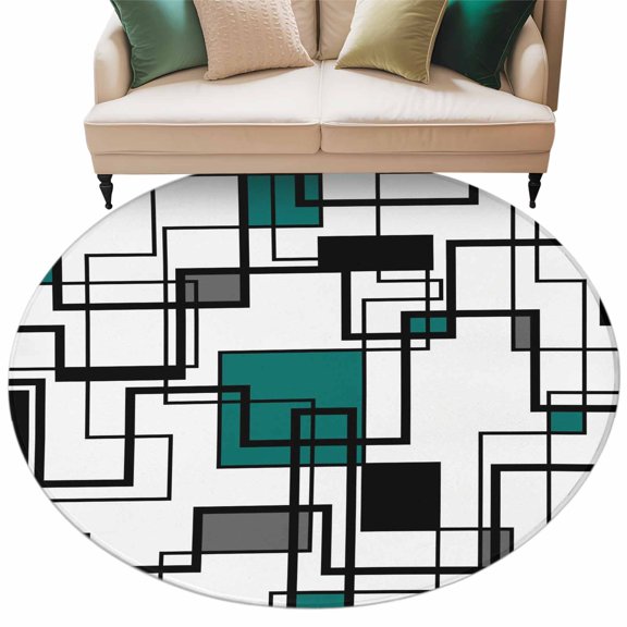 Round Area Rugs 8 Feet - Modern Cube Geometric Abstract Art Soft Indoor Throw Rugs Carpets for Living Dining Bedroom Kids Room Non-Slip Playroom Crawl Rug Floor Mats Green Gray Color Contrast