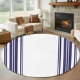 thumbnail image 1 of Round Area Rugs 8 Feet - Navy Blue Vertical Stripes Soft Indoor Throw Rugs Carpets for Living Dining Bedroom Kids Room Non-Slip Playroom Crawl Rug Floor Mats Nautical Lines Art, 1 of 9
