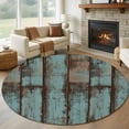 thumbnail image 1 of Round Area Rugs 8 Feet - Retro Gradient Teal Wood Grain Soft Indoor Throw Rugs Carpets for Living Dining Bedroom Kids Room Non-Slip Playroom Crawl Rug Floor Mats Country Old Board, 1 of 9