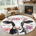 thumbnail image 1 of Round Area Rugs 8 Feet - Summer Floral Cow Butterfly Soft Indoor Throw Rugs Carpets for Living Dining Bedroom Kids Room Non-Slip Playroom Crawl Rug Floor Mats Farmhouse Animal Floral on Wood, 1 of 9