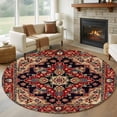 thumbnail image 1 of Round Area Rugs 8 Feet - Tribal Abstract Red Flower Art Soft Indoor Throw Rugs Carpets for Living Dining Bedroom Kids Room Non-Slip Playroom Crawl Rug Floor Mats Ethnic Floral Artwork, 1 of 9
