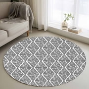 Round Area Rugs Collection 3.3 Ft, Black White Non-Slip Residential Carpet, Modern Abstract Art Farmhouse Indoor Crawling Mats Doormat Runner Rugs Play Mat for Bedroom
