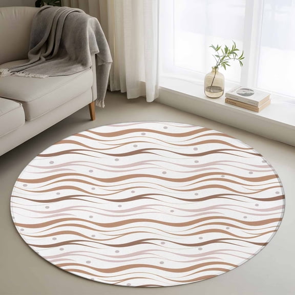 Round Area Rugs Collection 3.3 Ft, Brown Stripes Non-Slip Residential Carpet, Minimalism Ombre Waves Abstract Textures Indoor Crawling Mats Doormat Runner Rugs Play Mat for Bedroom