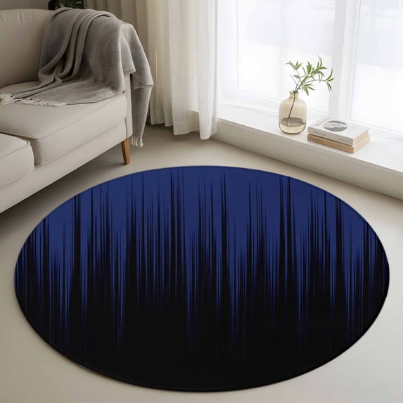 Round Area Rugs Collection 3.3 Ft, Navy Blue Black Ombre Non-Slip Residential Carpet, Modern Abstract Striped Gradient Indoor Crawling Mats Doormat Runner Rugs Play Mat forBedroom