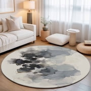 Round Area Rugs Collection 3 Ft, Black Blue Beige Non-Slip Residential Carpet, Ink Wash Painting Abstract Art Indoor Crawling Mats Doormat Runner Rugs Play Mat for Bedroom