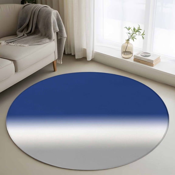 Round Area Rugs Collection 3 Ft, Navy Blue Gray Ombre Non-Slip Residential Carpet, Modern Abstract Art Gradient Indoor Crawling Mats Doormat Runner Rugs Play Mat forBedroom