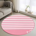 thumbnail image 1 of Round Area Rugs Collection 3 Ft, Pink Anchor Non-Slip Residential Carpet, Modern Nautical White Geometric Stripes Indoor Crawling Mats Doormat Runner Rugs Play Mat for Bedroom, 1 of 8