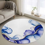 Round Area Rugs Collection 3 Ft, Purple Marble Stone Non-Slip Residential Carpet, Ink Splash Country Marble Abstract Indoor Crawling Mats Doormat Runner Rugs Play Mat forBedroom