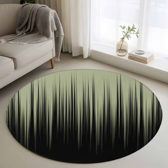 Round Area Rugs Collection 3 Ft, Sage Green Black Ombre Non-Slip Residential Carpet, Modern Abstract Striped Gradient Indoor Crawling Mats Doormat Runner Rugs Play Mat forBedroom