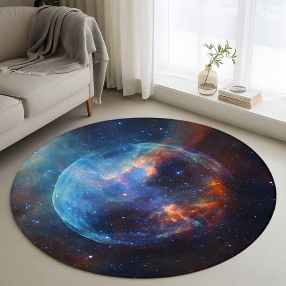 Round Area Rugs Collection 3 Ft, Space Non-Slip Residential Carpet, Modern Abstract Art Blue Burnt Orange Ombre Indoor Crawling Mats Doormat Runner Rugs Play Mat forBedroom