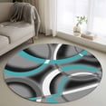thumbnail image 1 of Round Area Rugs Collection 3 Ft, Turquoise Geometric Non-Slip Residential Carpet, Grey Classic Abstract Lines Striped Indoor Crawling Mats Doormat Runner Rugs Play Mat for Bedroom, 1 of 8