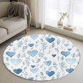 thumbnail image 1 of Round Area Rugs Collection 3 Ft, Valentine's Day Blue Non-Slip Residential Carpet, Spring Love Leaves Botanical Indoor Crawling Mats Doormat Runner Rugs Play Mat for Bedroom, 1 of 8