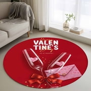 Round Area Rugs Collection 3 Ft, Valentines Day Non-Slip Residential Carpet, Pink Love Glass Cups Bow Envelope Simple Red Indoor Crawling Mats Doormat Runner Rugs Play Mat for Bedroom