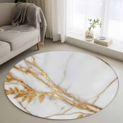 Round Area Rugs Collection 3 Ft, White Yellow Marble Non-Slip Residential Carpet, Ink Painting Modern Art Indoor Crawling Mats Doormat Runner Rugs Play Mat forBedroom