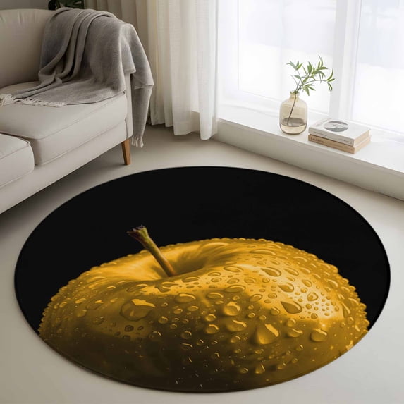 Round Area Rugs Collection 3 Ft, Yellow Fruit Non-Slip Residential Carpet, Modern Minimalist Decor Black Background Indoor Crawling Mats Doormat Runner Rugs Play Mat for Bedroom