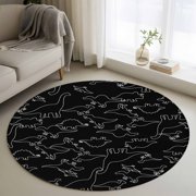 Round Area Rugs Collection 4 Ft, Black Dinosaur Non-Slip Residential Carpet, White Abstract Animals Cute Cartoon Indoor Crawling Mats Runner Rugs for Living Room/Dining Room/Bedroom