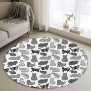 Round Area Rugs Collection 4 Ft, Black White Cat Non-Slip Residential Carpet, Modern Striped Geometric Abstract Indoor Crawling Mats Runner Rugs for Living Room/Dining Room/Bedroom
