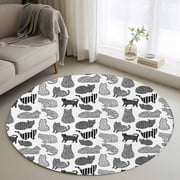 Round Area Rugs Collection 4 Ft, Black White Cat Non-Slip Residential Carpet, Modern Striped Geometric Abstract Indoor Crawling Mats Runner Rugs for Living Room/Dining Room/Bedroom
