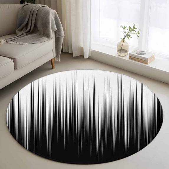 Round Area Rugs Collection 4 Ft, Black White Non-Slip Residential Carpet, Modern Geometric Abstract Gradient Striped Indoor Crawling Mats Runner Rugs for Living Room/Dining Room/Bedroom