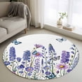 thumbnail image 1 of Round Area Rugs Collection 4 Ft, Purple Floral Non-Slip Residential Carpet, Spring Lavender Daisy Butterflies Botanical Indoor Crawling Mats Runner Rugs for Living Room/Dining Room/Bedroom, 1 of 8