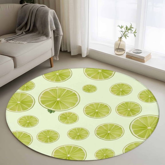 Round Area Rugs Collection 4 Ft, Sliced Lemon Non-Slip Residential Carpet, Simple Summer Tropical Yellow Indoor Crawling Mats Runner Rugs for Living Room/Dining Room/Bedroom