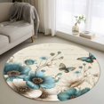 thumbnail image 1 of Round Area Rugs Collection 4 Ft, Teal Tulip Butterfly Non-Slip Residential Carpet, Turquoise Floral Farmhouse Beige Indoor Crawling Mats Runner Rugs for Living Room/Dining Room/Bedroom, 1 of 9