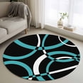 thumbnail image 1 of Round Area Rugs Collection 4 Ft, Turquoise Geometric Non-Slip Residential Carpet, Modern Abstract Aesthetic Striped Art Indoor Crawling Mats Runner Rugs for Living Room/Dining Room/Bedroom, 1 of 8