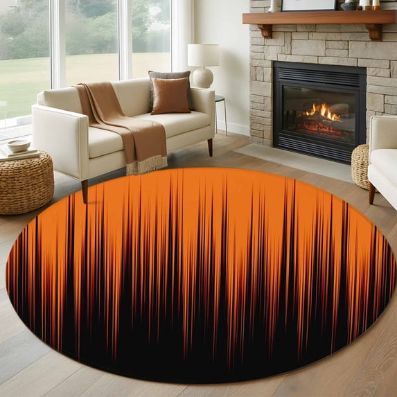 Round Area Rugs Collection 5 Ft, Burnt Orange Black Ombre Non-Slip Residential Carpet, Modern Abstract Striped Gradient Indoor Crawling Mats Runner Rugs for Living Room/Dining Room/Bedroom