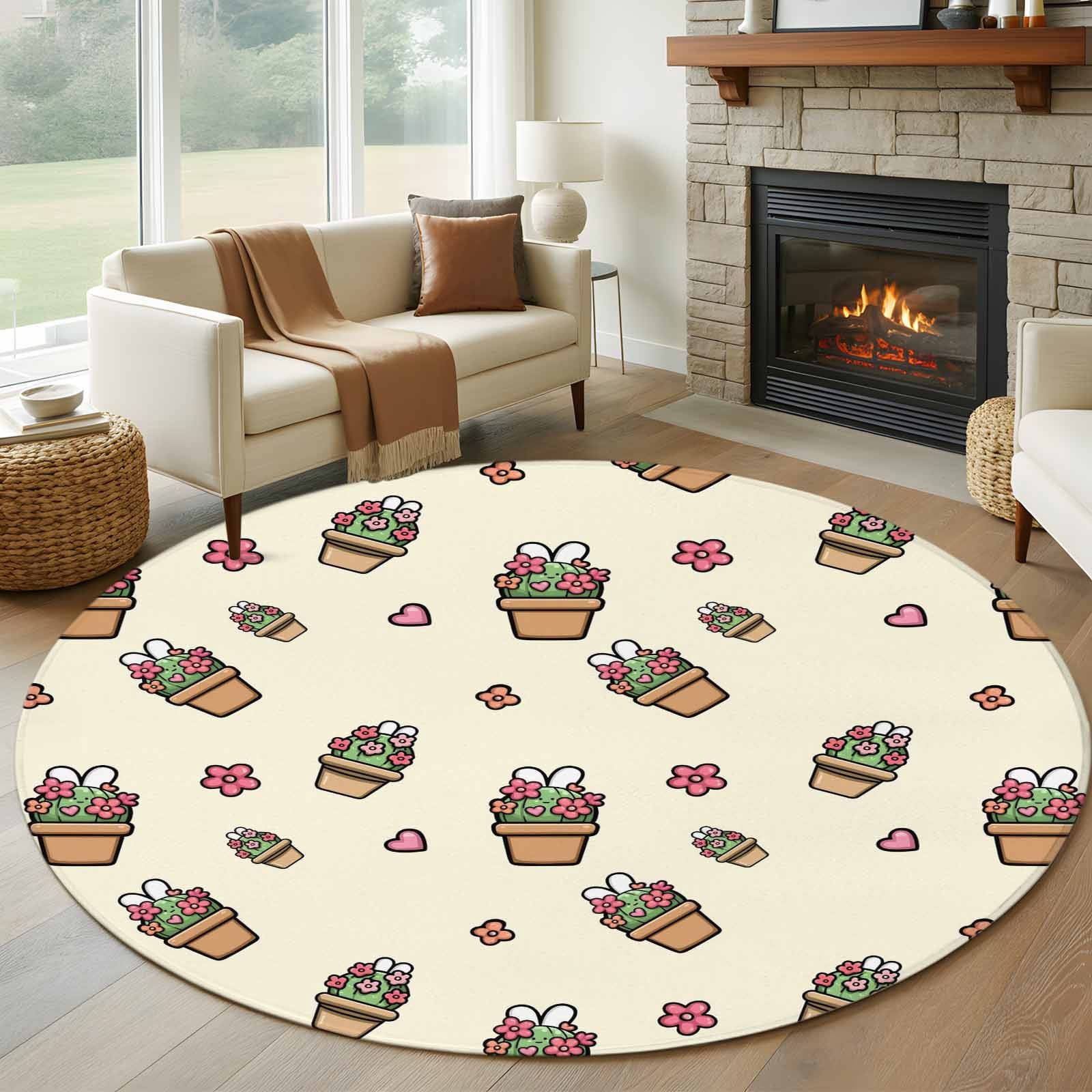 Round Area Rugs Collection 5 Ft, Easter Rabbits Ears Non-Slip ...