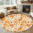 thumbnail image 1 of Round Area Rugs Collection 5 Ft, Fall Thanksgiving Non-Slip Residential Carpet, Orange White Pumpkin Falling Leaves Indoor Crawling Mats Runner Rugs for Living Room/Dining Room/Bedroom, 1 of 8