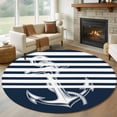 thumbnail image 1 of Round Area Rugs Collection 5 Ft, Navy Blue Anchor Non-Slip Residential Carpet, Nautical Coastal Abstract Art Indoor Crawling Mats Runner Rugs for Living Room/Dining Room/Bedroom, 1 of 8