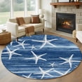 thumbnail image 1 of Round Area Rugs Collection 5 Ft, Navy Blue Coastal Non-Slip Residential Carpet, Summer Ocean Waves Ombre Sea Starfish Indoor Crawling Mats Runner Rugs for Living Room/Dining Room/Bedroom, 1 of 9