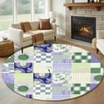 thumbnail image 1 of Round Area Rugs Collection 5 Ft, Spring Floral Checkered Non-Slip Residential Carpet, Sage Green Purple Buffalo Plaid Indoor Crawling Mats Runner Rugs for Living Room/Dining Room/Bedroom, 1 of 8