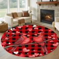 thumbnail image 1 of Round Area Rugs Collection 5 Ft, Valentine's Day Birds Non-Slip Residential Carpet, Love Branches Red Black Buffalo Plaid Indoor Crawling Mats Runner Rugs for Living Room/Dining Room/Bedroom, 1 of 8
