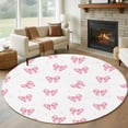 thumbnail image 1 of Round Area Rugs Collection 5 Ft, Valentine's Day Non-Slip Residential Carpet, Pink Bows Shining Stars Simple Art Indoor Crawling Mats Runner Rugs for Living Room/Dining Room/Bedroom, 1 of 7